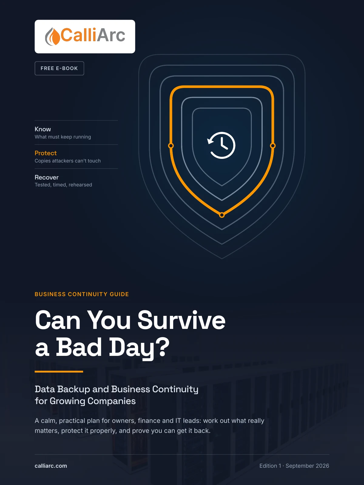 Cover of Data Backup and Business Continuity, a free ebook from CalliArc